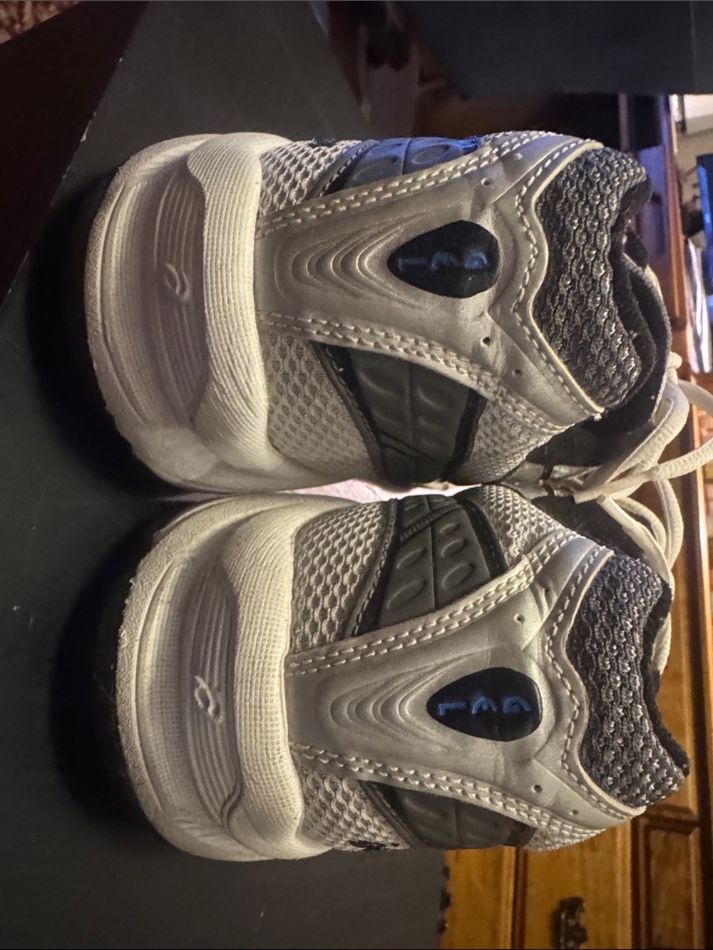 ASICS Men’s White and Gray Mesh Athletic Sneakers with Black Accents